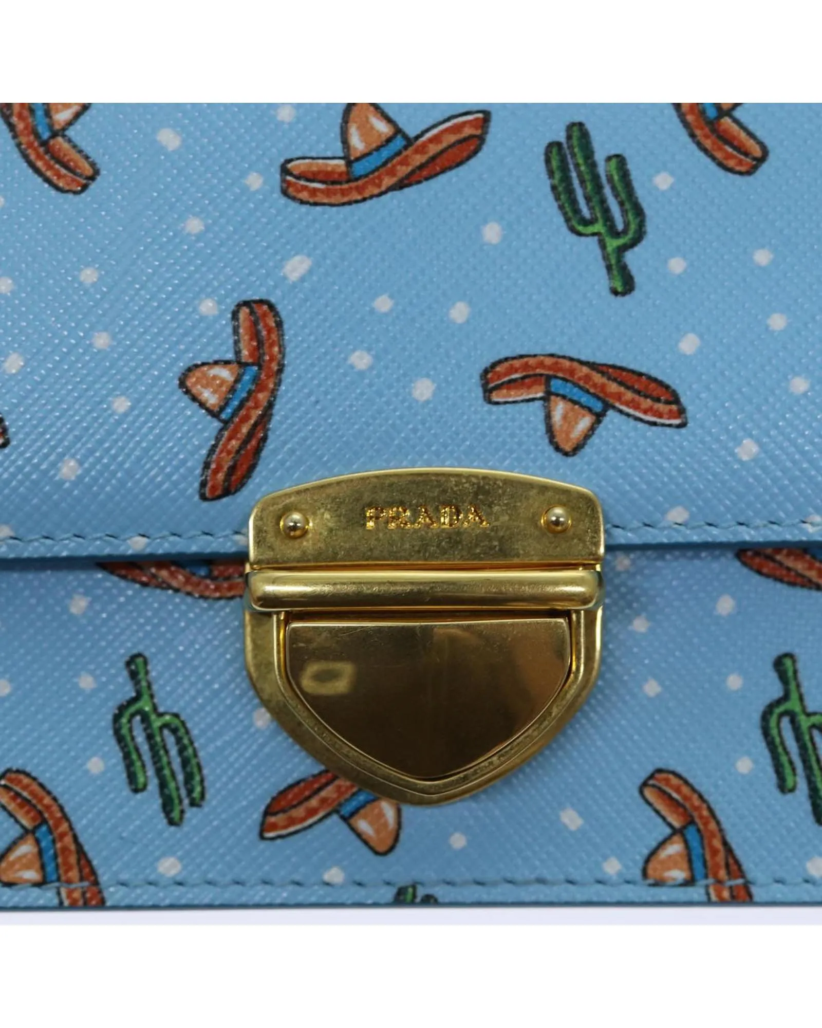 Prada Galleria Shoulder Bag in Blue with Sombrero Print